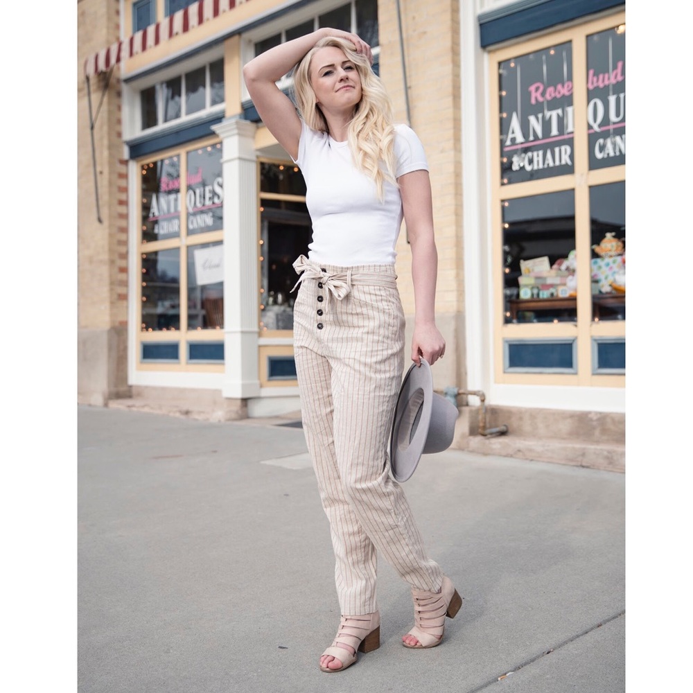 Strip Oatmeal/ Tan Strip Dress Pants Trousers